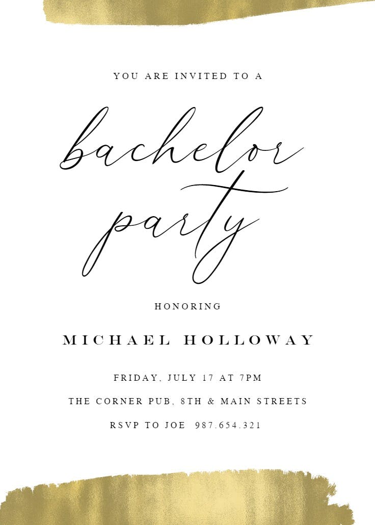 Golden brush strokes - bachelor party invitation